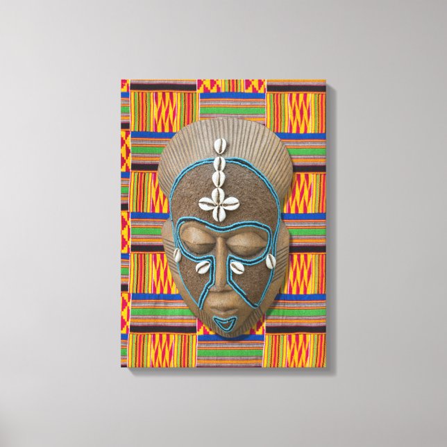 African Tribal Mask Orange Kente Kanvastryck (Framsida)