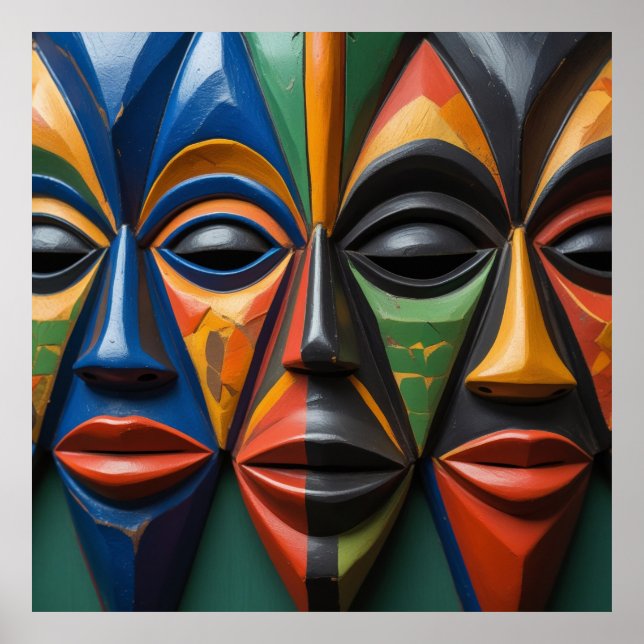 African Tribal Mask Trio Dynamic Symmetry Poster (Framsidan)