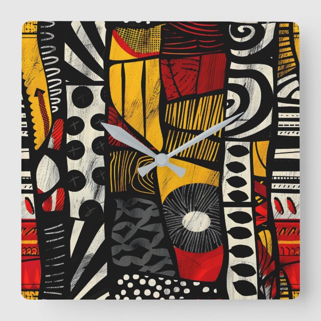 African Tribal Mönster Wall Clock Fyrkantig Klocka (Framsida)
