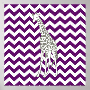 African Violet Safari Chevron med pop Art Giraffe Poster