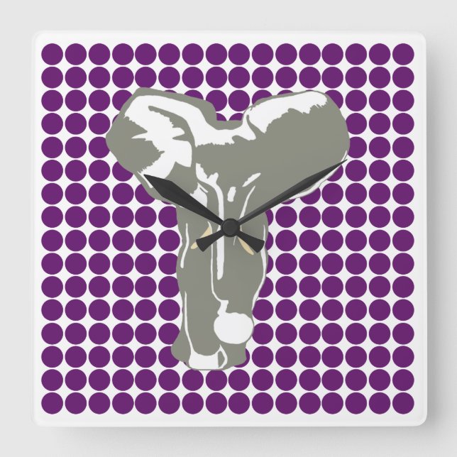 African Violet Safari Dot med Pop Art Elephant Fyrkantig Klocka (Framsida)