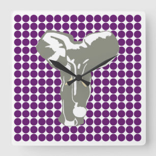 African Violet Safari Dot med Pop Art Elephant Fyrkantig Klocka