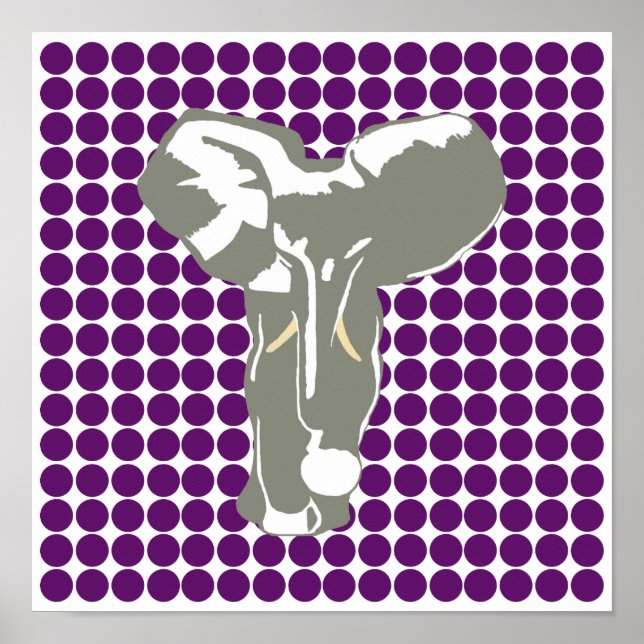 African Violet Safari Dot med Pop Art Elephant Poster (Framsidan)