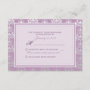 African Violet & Silver Damask Wedding OSA Anpassn Kort