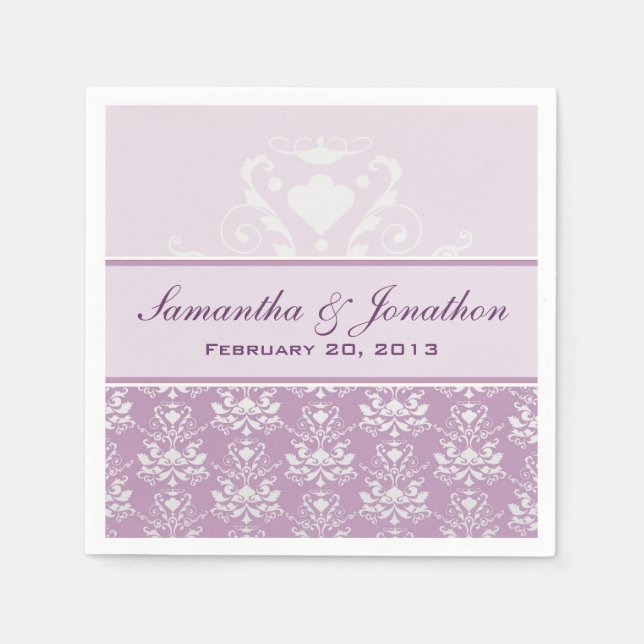 African Violet & Silver Damask Wedding Pappersservett (Framsidan)