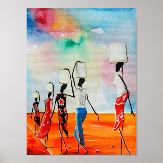 African Watercolor måla Premium Canvas Gloss Poster (Framsidan)