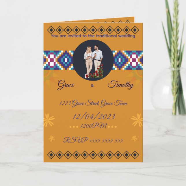 African Wedding Invitation | Gold & Kente Pattern  Inbjudan (Framsida)