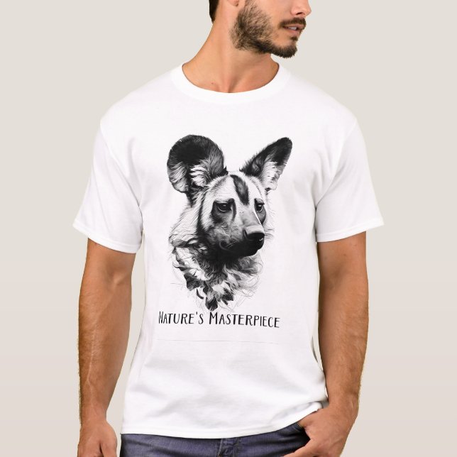 African Wild Dog B&W Nature's Masterpiece Art. T Shirt (Framsida)