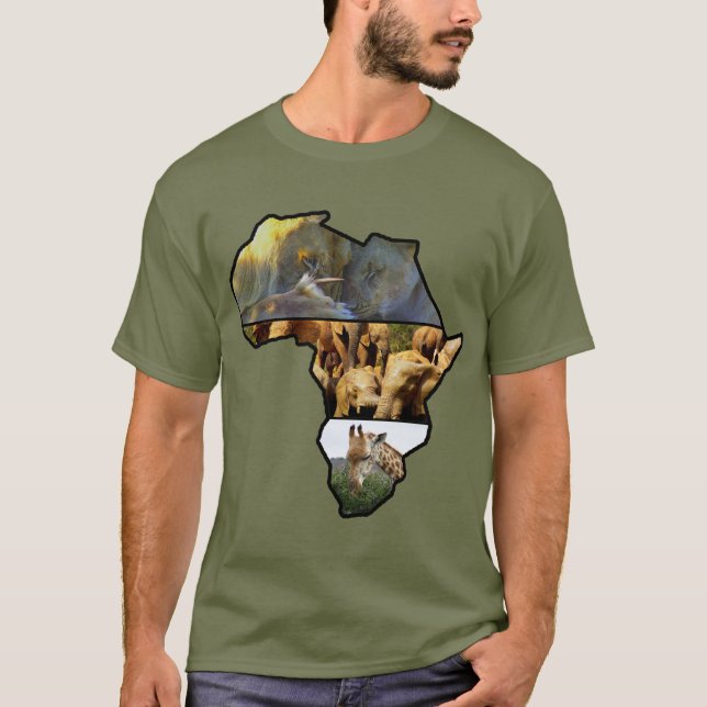 African Wildlife Continent Elephant,Giraffe,Lejon T Shirt (Framsida)