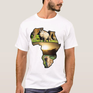 African Wildlife Continent Hyena, Rhino, Giraffe T Shirt