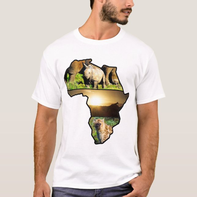 African Wildlife Continent Hyena, Rhino, Giraffe T Shirt (Framsida)