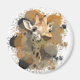 African Wildlife Giraffe Abstrakt Paint Splatter Magnet