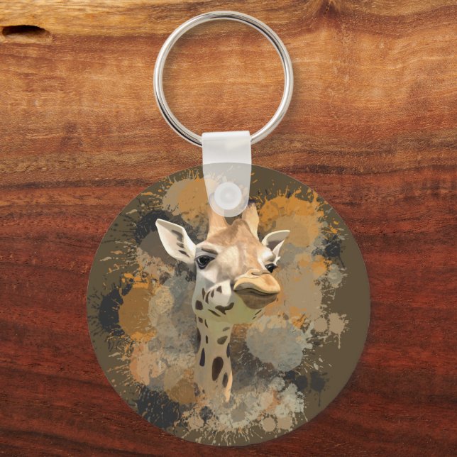 African Wildlife Giraffe Abstrakt Paint Splatter Nyckelring (Framsida)