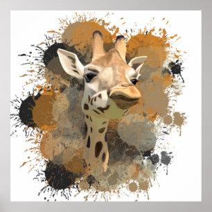 African Wildlife Giraffe Abstrakt Paint Splatter Poster