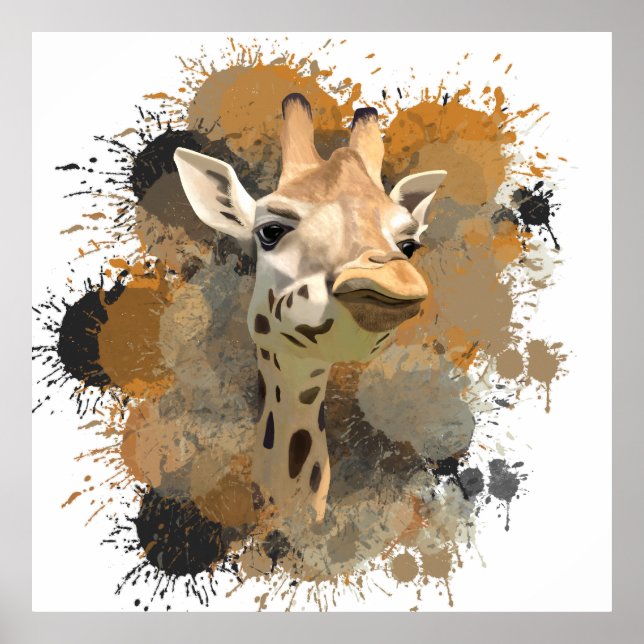 African Wildlife Giraffe Abstrakt Paint Splatter Poster (Framsidan)