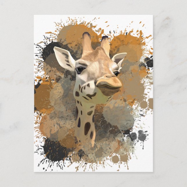 African Wildlife Giraffe Abstrakt Paint Splatter Vykort (Framsida)