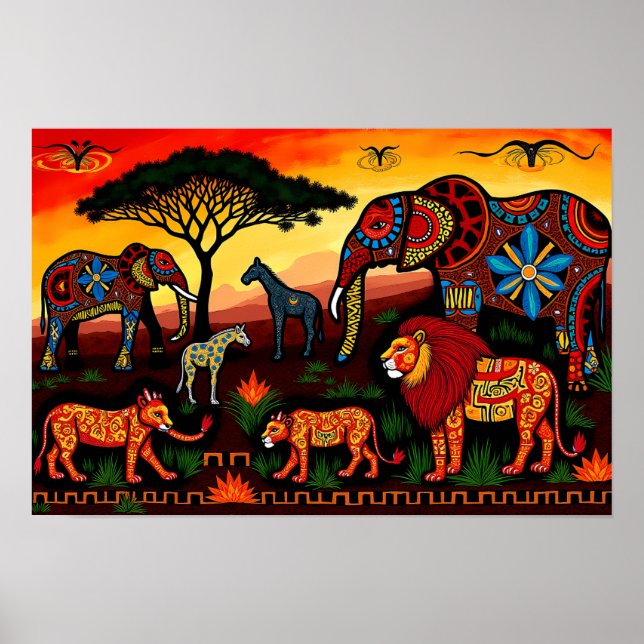 African Wildlife Harmony - Tribal Mönster Poster (Framsidan)