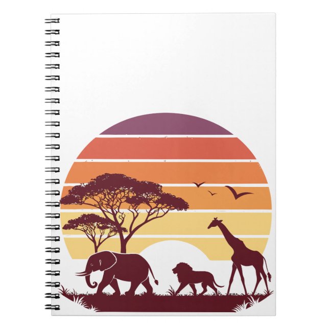 African Wildlife Silhouette Safari Design Anteckningsbok (Framsidan)
