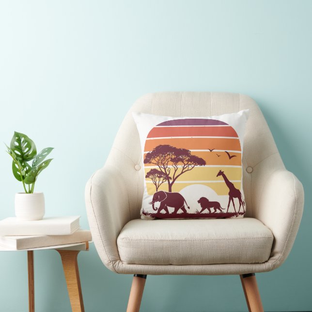 African Wildlife Silhouette Safari Design Kudde (Stol)