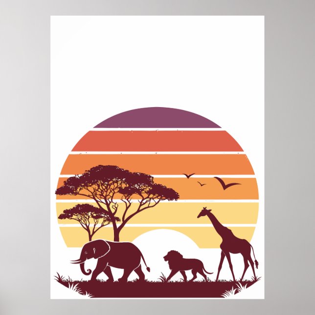 African Wildlife Silhouette Safari Design Poster (Framsidan)