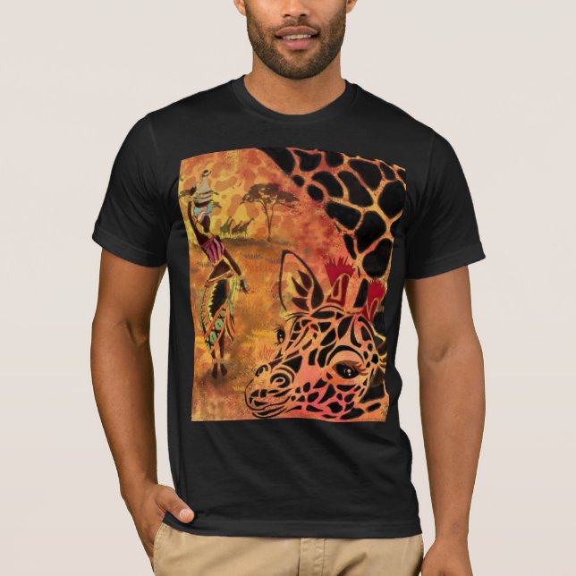 African Woman and Giraffe T-Shirt (Framsida)