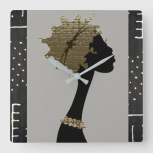 African Woman Fyrkantig Klocka