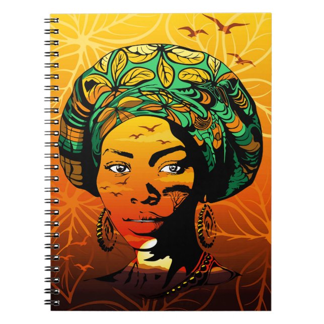 African Woman Porträtt med Sunset Anteckningsbok (Framsidan)