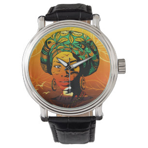 African Woman Porträtt med Sunset Armbandsur