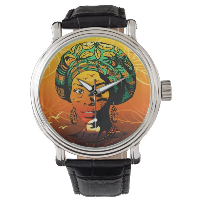 African Woman Porträtt med Sunset Armbandsur (Framsida)