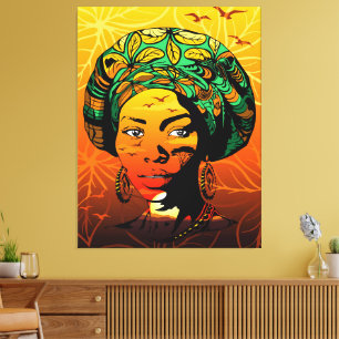 African Woman Porträtt med Sunset Canvastryck