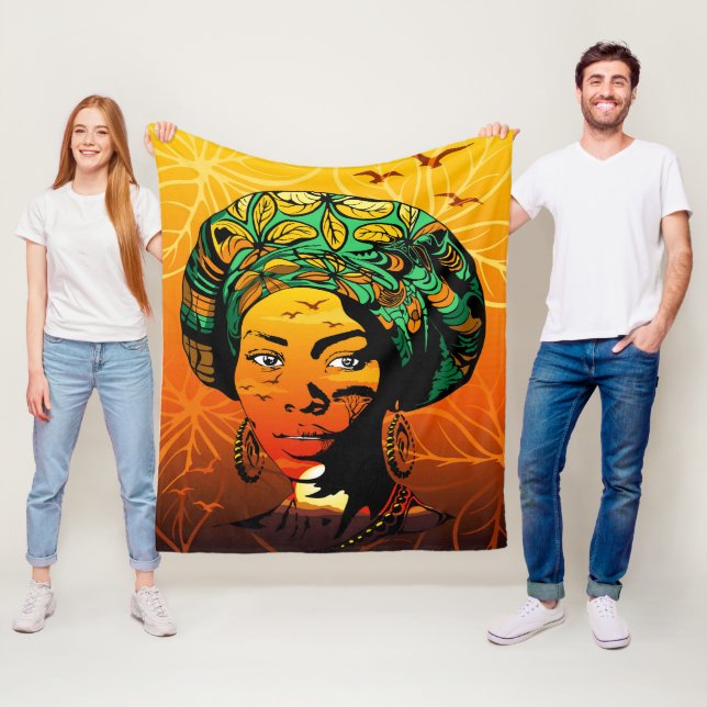 African Woman Porträtt med Sunset Fleecefilt (På plats)