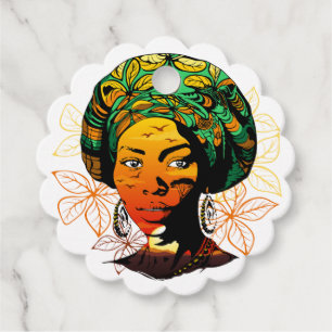African Woman Porträtt med Sunset Gåvor Etiketter