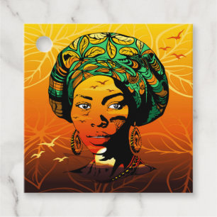 African Woman Porträtt med Sunset Gåvor Etiketter