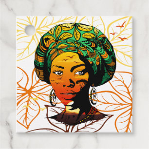 African Woman Porträtt med Sunset Gåvor Etiketter