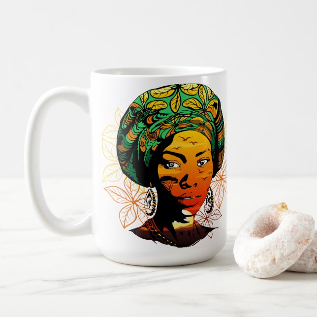 African Woman Porträtt med Sunset Kaffemugg (Med munk)