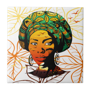 African Woman Porträtt med Sunset Kakelplatta