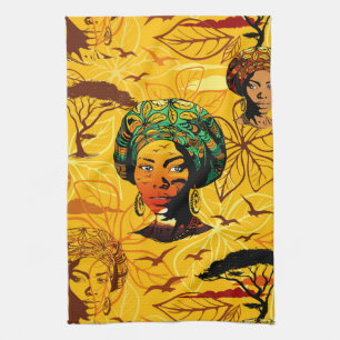 African Woman Porträtt med Sunset Kökshandduk
