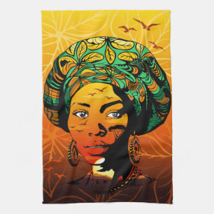 African Woman Porträtt med Sunset Kökshandduk