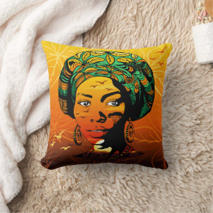 African Woman Porträtt med Sunset Kudde