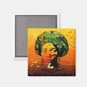 African Woman Porträtt med Sunset Magnet