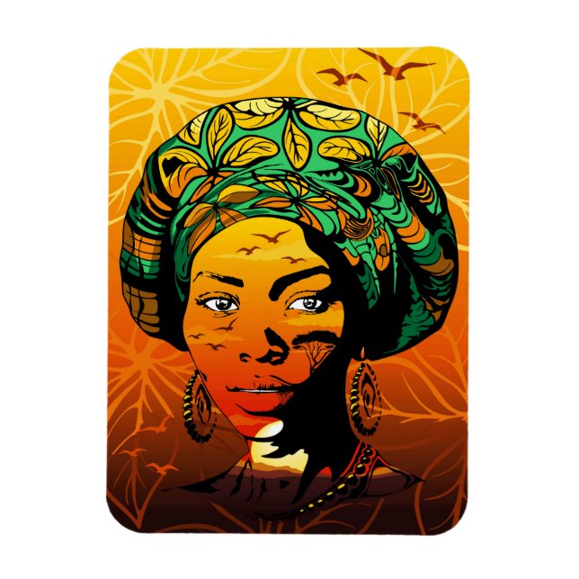 African Woman Porträtt med Sunset Magnet (Vertikal)
