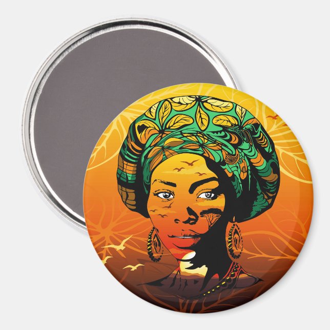 African Woman Porträtt med Sunset Magnet (Front/Back)