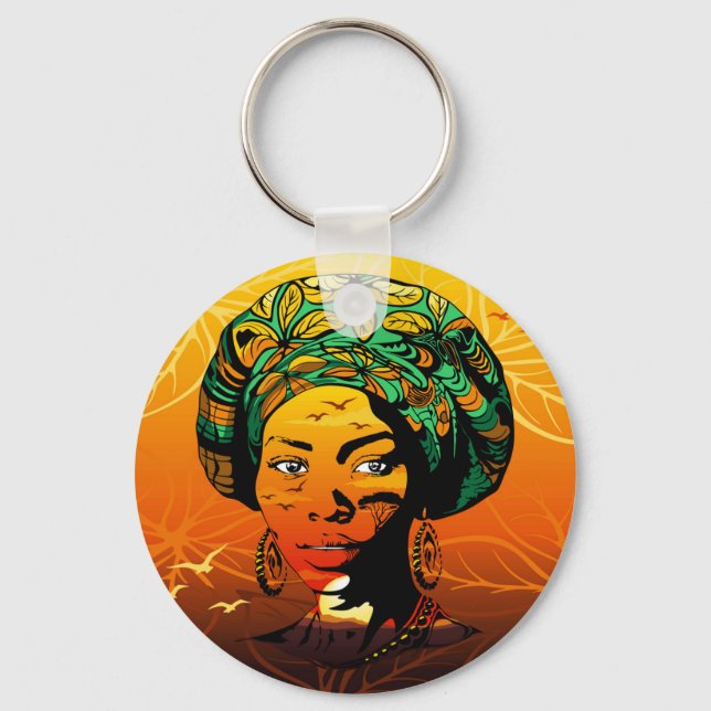 African Woman Porträtt med Sunset Nyckelring (Framsida)