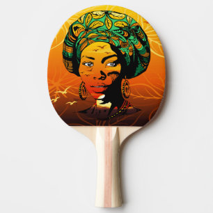 African Woman Porträtt med Sunset Pingisracket