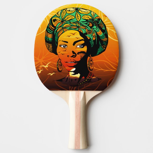 African Woman Porträtt med Sunset Pingisracket (Framsidan)