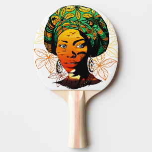 African Woman Porträtt med Sunset Pingisracket