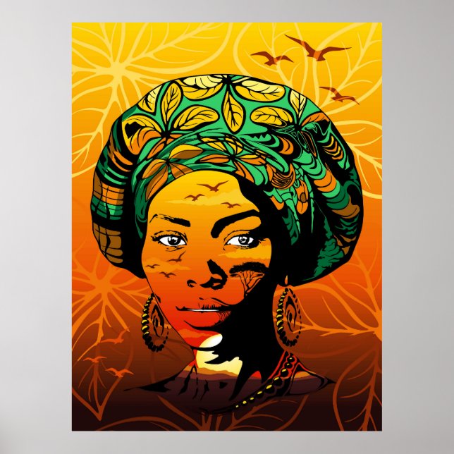 African Woman Porträtt med Sunset Poster (Framsidan)