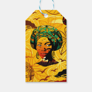 African Woman Porträtt med Sunset Presentetikett