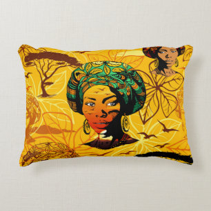African Woman Porträtt med Sunset Prydnadskudde