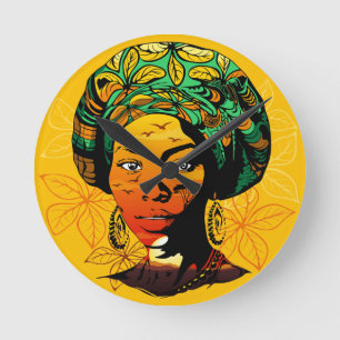 African Woman Porträtt med Sunset Rund Klocka